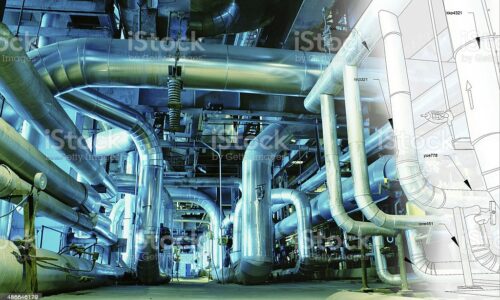 Sketch of piping design mixed with industrial equipment photo Sketch of piping design mixed with industrial equipment photo